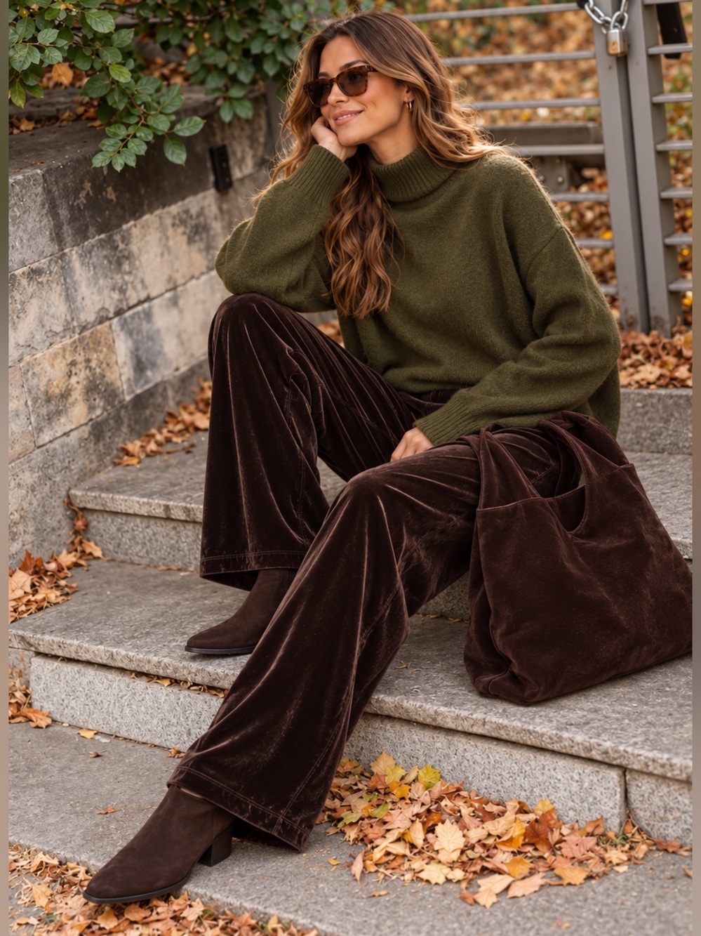 NEW CHICO’s Brown Velvet Pants LG | 30” Inseam - Picture 7 of 9